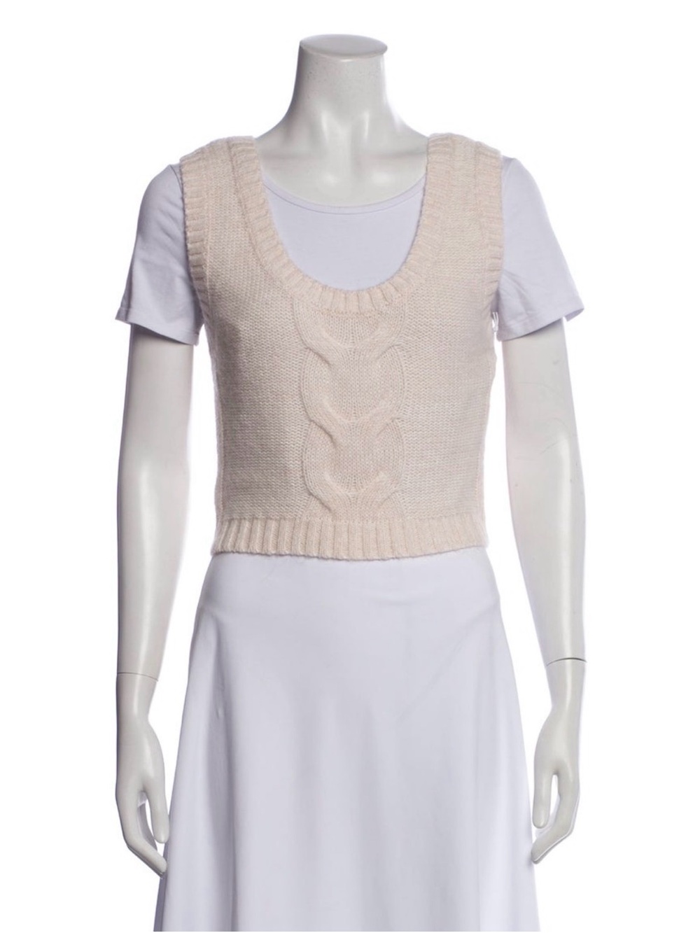 STAUD Cable Knit Sweater Vest S Cream Mohair Wool Crop Top NWT